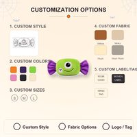 Peluche Monstre à un œil en forme de bonbon d'Halloween, personnalisée, douce et rembourrée, pour décoration de fête, faible MOQ, OEM ODM