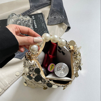Sacs à main élégants pour femmes avec paillettes, poignée en perles, pochette de soirée portable, sac à main scintillant pour femme