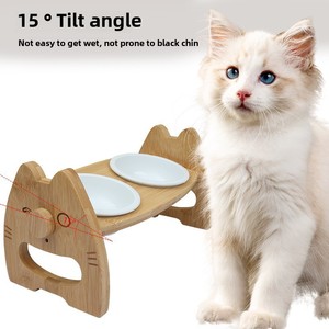 Piccolo cane gatto alimentatore automatico eco-friendly ceramica Pet ciotola doppio collo in legno massello materie plastiche inox nuovo prodotto - Product Image 3