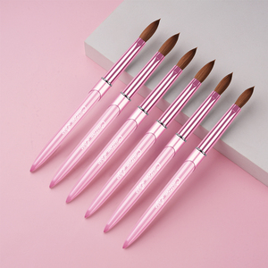 Pincel de Uñas Acrílico de Alta Calidad con Mango Metálico Rosa, Pincel de Pelo Natural Kolinsky Personalizado para Uñas Acrílicas - Product Image 2