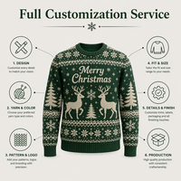 Pull de Noël moche unisexe en tricot jacquard fin, motif cerf et sapin, pour l'hiver, ODM/OEM, vente en gros, personnalisable en couleur et taille