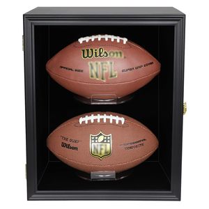 Vitrine murale noire en bois avec supports pour deux souvenirs de football - Product Image 2