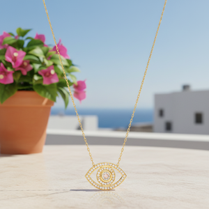 Collar de circón con forma de ojo, joyería de plata de ley 925 hecha a mano, ojo turco - Product Image 3