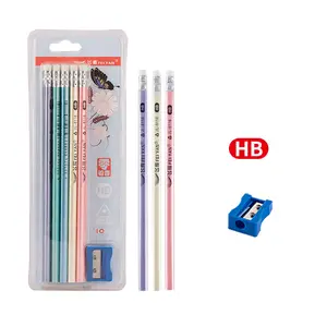soft wood colorful Triangular Stripe pearlized HB Pencil with Eraser blister packing student set