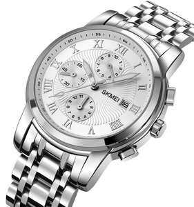 Men's Quartz <b>Watch</b> with Elegant Silver Stainless Steel Band Waterproof Small Three Needle Alloy Case <b>Watch</b> with Stopwatch - Product Image 3