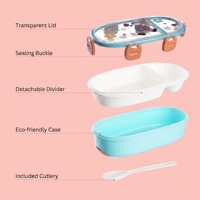 Boîte à bento en plastique pour enfants, 2 compartiments, étanche, avec couverts cachés, sans BPA, légère, pour le déjeuner, personnalisable avec logo OEM, 1L