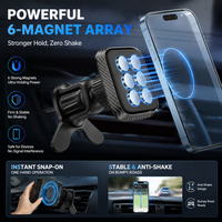 Support magnétique de téléphone pour voiture à fixation sur grille d'aération, 6 aimants, panneau à logo rayé inclinable, durable, rotation à 360°, base sécurisée, plaque métallique
