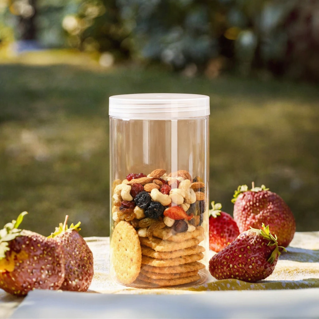 Clear Round 800ml PET Plastic Food Storage Jar for Nut Sugar Candy Cookie Storage