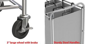 Chariot de tri du linge à 3 sacs, robuste, argent - Product Image 3