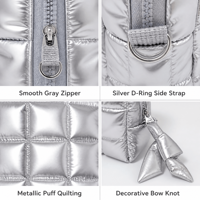 Trousse de Toilette Matelassée Argent Métallisé Grande Capacité pour Femme, Sac de Voyage Portable avec Compartiments, Organisateur de Maquillage OEM ODM