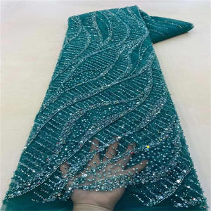New Fashion Beaded Lace Sequin Fabric <strong>Tissu</strong> En Dentelle De <strong>Perles</strong> Embroidery Net Beads Lace Fabric for Evening Dress - Product Image 5