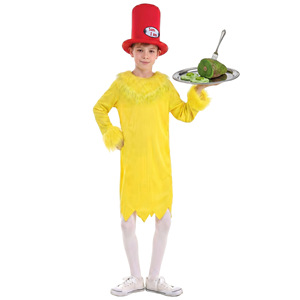 Costume de haute qualité pour enfants, Dr Seuss, personnage du livre d'histoires <span class=keywords><strong>Green</strong></span> <span class=keywords><strong>Eggs</strong></span> <span class=keywords><strong>and</strong></span> <span class=keywords><strong>Ham</strong></span>, chapeau rouge, tunique jaune, Halloween pour enfants - Product Image 1