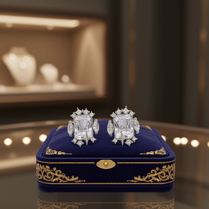 Boucles d'oreilles de luxe en forme de bouclier, en cristal, argent 925, bijoux de soirée pour femme, sertissage griffe en strass, blanc champagne - Product Image 2