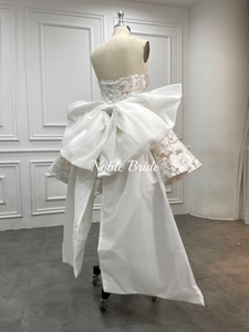 Abito <span class=keywords><strong>da</strong></span> <span class=keywords><strong>Sposa</strong></span> <span class=keywords><strong>Mini</strong></span> Senza Spalline Color Avorio con Pizzo Floreale 3D e Fiocco Staccabile sul Retro per Feste Nuziali ed Eventi di Fidanzamento - Product Image 5