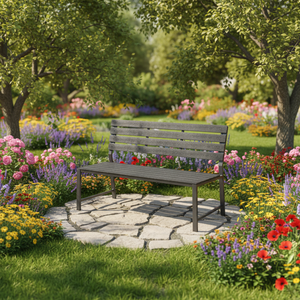 Banc de jardin moderne et contemporain pour l'extérieur, meubles de patio K.D., chaises de jardin en plastique noir - Product Image 5