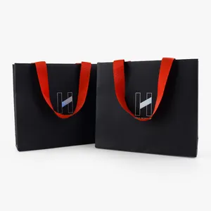 黑色便携式礼品纸袋带手柄书籍礼品蝴蝶结包装盒生日派对结婚新年礼物盒