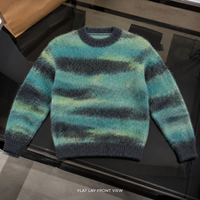 Pull en mohair pour homme avec logo personnalisé, motif jacquard duveteux, col rond, tricot d'hiver