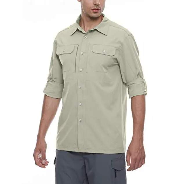 남성 스트레치 빠른 건조 UPF 50 긴 소매 셔츠 하이킹 여행 캠핑 컴포트 경량 태양 보호 낚시 셔츠 남자