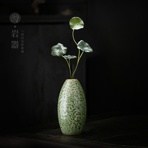 Vase en céramique Celadon, glaçure verte bambou, motif pierre, petit porte-fleurs pour décoration intérieure, ornement de table à thé - Product Image 1