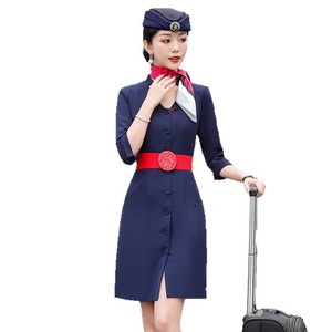 Flight Attendant Dress Three Quarter Sleeve Polyester Uniform For Airline Workwear Autumn Winter Elegant Professional Attire - Product Image 5