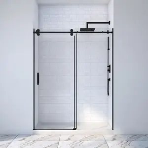 Temperli cam duş bölümü sürgülü kapı banyo sürgülü duş kapıları çerçevesiz duş cam paneller