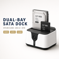 İşletme Tipi Alüminyum Sabit Disk Çift Yuvalı SATA Bağlantı İstasyonu 2.5/3.5 Çevrimdışı Klonlama 5Gbps 40TB USB 3.0 Veri Yedekleme için