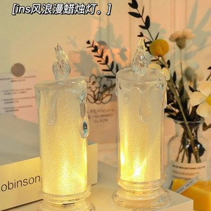 Bougie électronique en plastique cylindrique à lumière chaude, lampe de nuit LED pour chambre à coucher, dortoir - Product Image 2