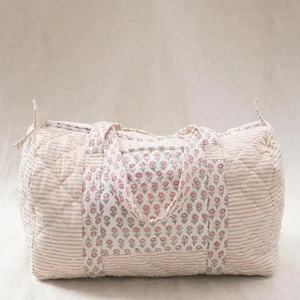 กระเป๋าดัฟเฟิลผ้าฝ้ายพิมพ์ลายบล็อกของผู้หญิงหรูหราซักได้ชายหาดท่องเที่ยวข้ามคืนและตลาดถุงช้อปปิ้งของขวัญ - Product Image 3