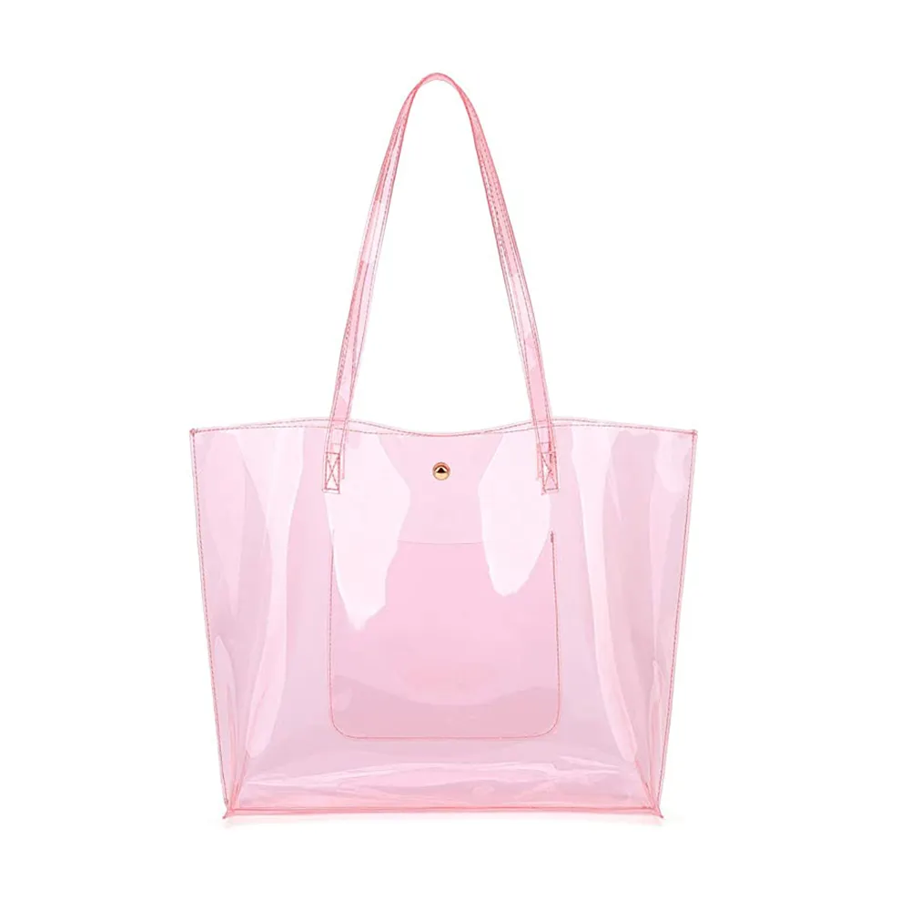 Großhandel kunden spezifische transparente PVC-Einkaufstasche große Kapazität Tasche wasserdichte rosa PVC-Handtasche