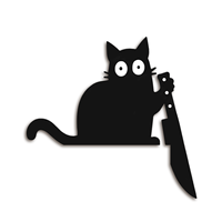Décoration de porte d'Halloween en bois écologique, chat noir avec couteau, taille personnalisable, toutes sortes de coins, panneau de porte, décoration de coin de porte