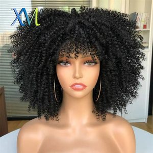 Perruque bouclée Afro Bomb avec frange, en fibre synthétique, effet volumineux et crépu, pour femmes noires, <span class=keywords><strong>noire</strong></span>, sans colle, fabriquée à la machine - Product Image 2
