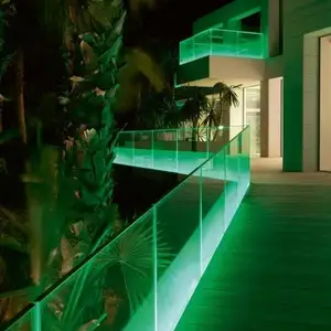 Hot sell design frame less tempered glass balcony railing with aluminum u channel glass railing system with LED light