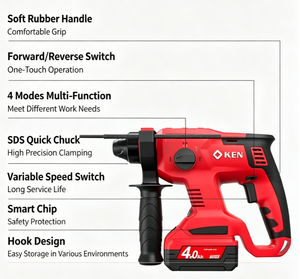 Marteau perforateur sans fil au lithium-ion <span class=keywords><strong>KEN</strong></span> 2120-40S, marteau perforateur rechargeable, marteau perforateur pour béton, perceuse électrique - Product Image 5