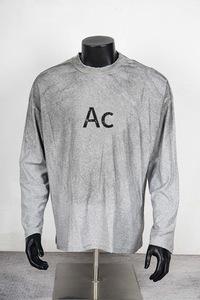 T-shirt a maniche lunghe in lino-cotone sottile con stampa classica a lettere stile <span class=keywords><strong>AC</strong></span>, lavaggio effetto sporco, per uomo e donna - Product Image 4