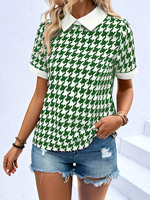 Hersteller OEM ODM Karriere Damen Turndown Kragen Jacquard Muster Strick hemd Sommer Slim Kurzarm Pullover