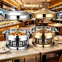 Plat de service doré avec couvercle suspendu, brûleur à alcool, chauffe-plats de buffet, rond en acier inoxydable, pour traiteur et événements, vente en gros