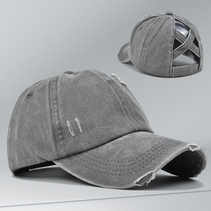 धोया रेट्रो क्रॉस होल ठोस रंग शरद ऋतु बेसबॉल कैप जिसमें पोनीटेल छेद pvc सामग्री 6-पैनल कस्टम - Product Image 5