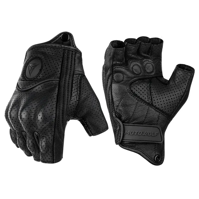 motowolf men's high impact resistance leather breathable half-finger bicycle electric motorcycle driving gloves