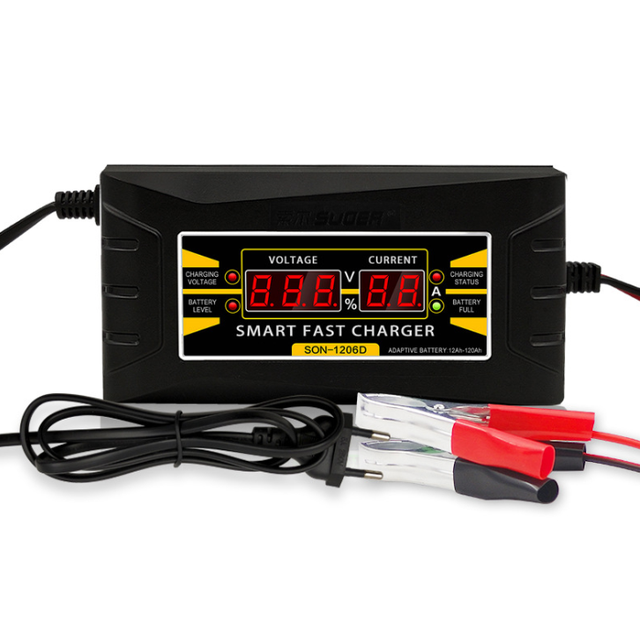 C-Power Brand New 12V 10A Automatic Smart Fast LCD Lead-acid Battery Charger 110/220V Input 120W for Motorcycle & Car