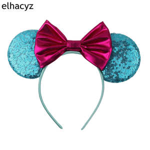 Feestelijke cartoon prinsessen haarband pretpark haaraccessoires effen kleur pailletten strik muis oren hoofdbanden voor meisjes - Product Image 3