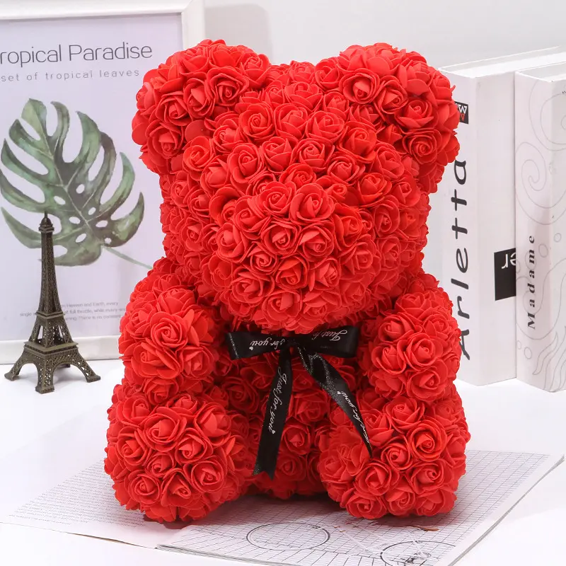 Urso de pelúcia com caixa urso de pelúcia rosa mais novo presente de dia dos namorados rosa presente de alta qualidade flor 25cm 40cm 60cm caixa de papel