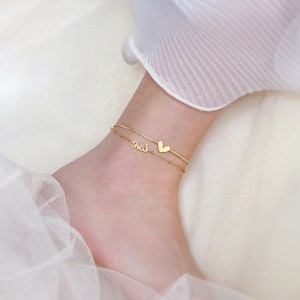 Chevillères superposées en acier inoxydable pour femmes, bracelet de cheville en or avec cœur, bijoux de mode, accessoires de chaussures - Product Image 4