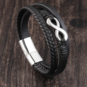 Classic Design High Quality Stainless Steel <strong>Infinity</strong> Charm Genuine Leather Men <strong>Bracelet</strong> - Product Image 1