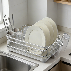 ชั้นวางจานในครัวแบบตั้งพื้น - อเนกประสงค์ ทนทานสูง กันลื่น กันสนิม <span class=keywords><strong>อลู</strong></span><span class=keywords><strong>มิ</strong></span><span class=keywords><strong>เนียม</strong></span>+ABS+PVC พร้อมตะกร้าเก็บช้อนส้อม - Product Image 1