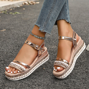 2025 Summer Collection New Open Toe <b>Wedge</b> <b>Sandals</b> Large Size Thick Bottom European American Style for Foreign Trade Wholesale - Product Image 3
