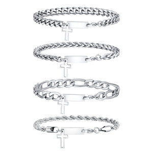 Nouvel Arrivage Bracelet à Maillons Épais Multiples Personnalisé avec Breloque Croix Creuse Carrée Courte en Acier Inoxydable - Product Image 1