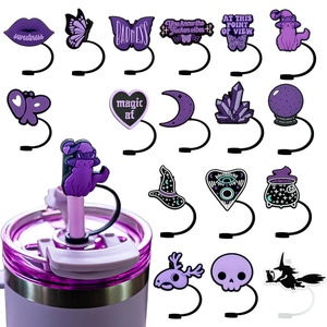 Produits en vente : Embouts de pailles en silicone violet 10 mm, design 2D effrayant et magique en cristal, avec sangle - Product Image 1
