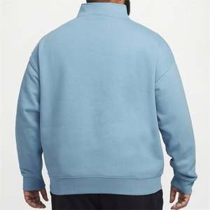 Sweat-shirt à capuche en molleton de coton pour homme, taille plus, fermeture éclair quart, style décontracté pour l'automne, techniques brodées, uni - Product Image 2