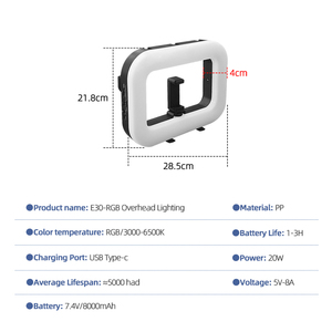 Lumière d'Appoint LED Rechargeable 4000mAh Luminosité Réglable RGB, Anneau Lumineux Selfie pour Téléphone Caméra, Éclairage Photographique Portable - Product Image 3