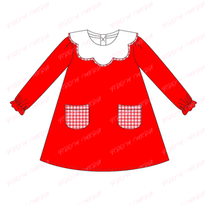 Abito personalizzato con pettine e pettorina con colletto rosso pagliaccetto in cotone natale a manica lunga vestiti da bambina - Product Image 2